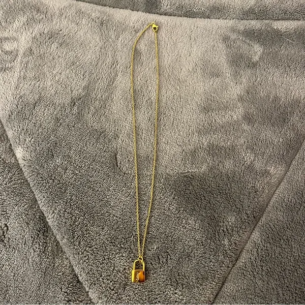 VibeSzn Old English Lock Necklace Gold Plated Stainless Steel Tarnish Free 18” - Image 4