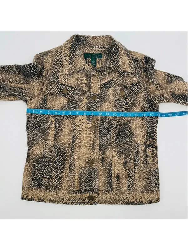 2000’s Lauren Ralph Lauren Tan Snake Print Denim Jean Jacket, Size S - Image 8