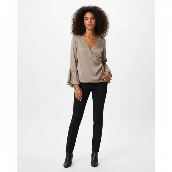 Zara Brown Taupe Long Bell Sleeve Drape Wrap Blouse Top NEW XL - Image 11