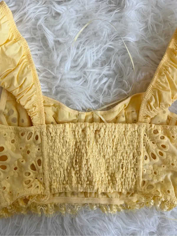 Anthropologie Puff-Sleeve Yellow Eyelet Corset Top - Image 7