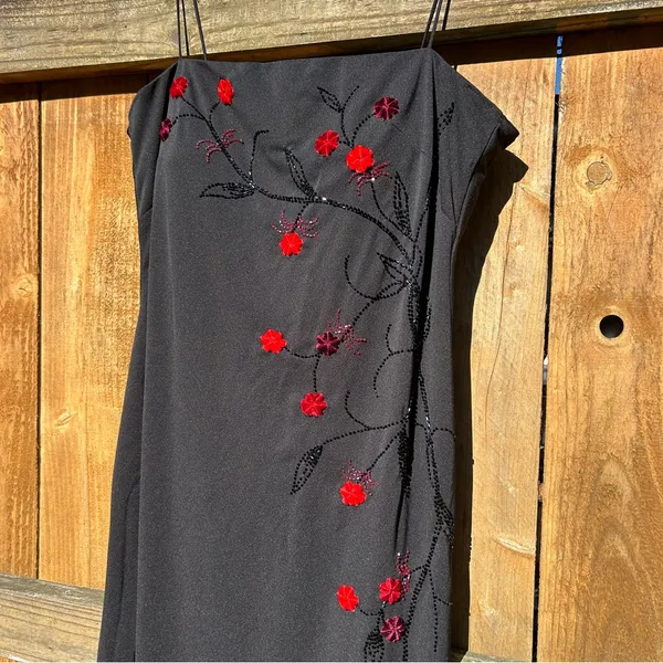 Vintage 90s/Y2K Goth Fairy Embellish 3D Flowers Spaghetti Strap Maxi Dress Sz 14 - Image 5