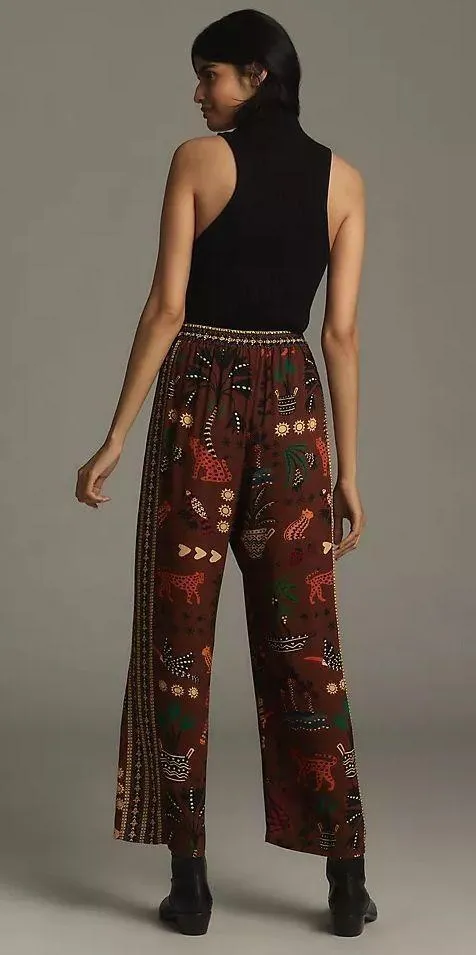Farm Rio Tropical Print Pull-On Straight Leg Pants, Size M - Image 5