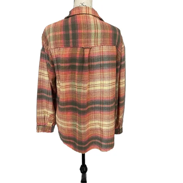 American Eagle Green Orange Plaid Fleece Flannel Oversized Button-down Shirt XS - Image 6