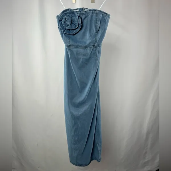 NWT Torn by Ronny Kobo Renee Strapless Denim Midi Dress‎ in Medium Blue Small - Image 3