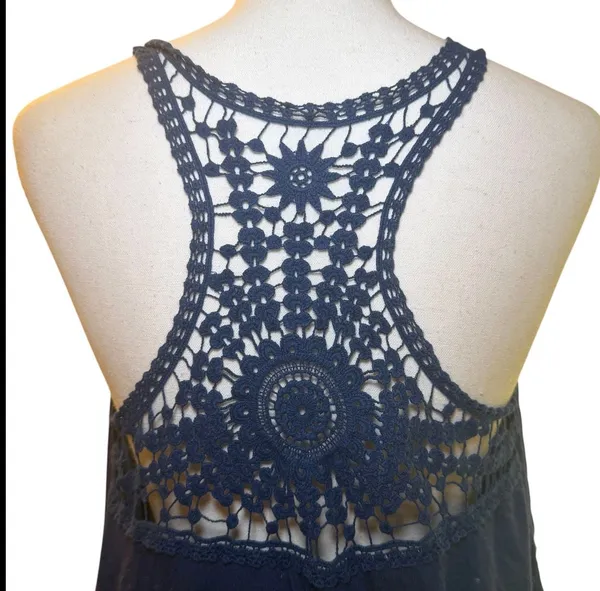 Blue Crochet Lace Back‎ Tank Top Womens Medium Boho Racerback Flowy Festival - Image 2