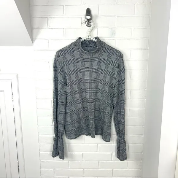Zara Houndstooth Herringbone Knit Long Sleeve Top Size M - Image 3