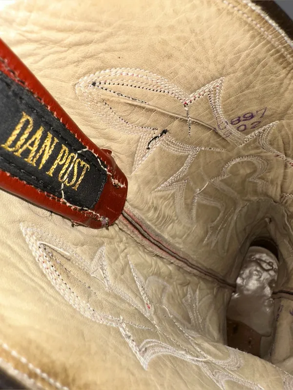 ⁠Dan Post Vintage Eel Skin Patchwork Western Boots Womens Size 5.5B Cognac - Image 10