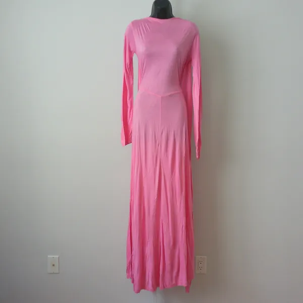 Ethereal Boho Cotton Flowy Fairy Peasant Maxi Dress OS Pink - Image 3