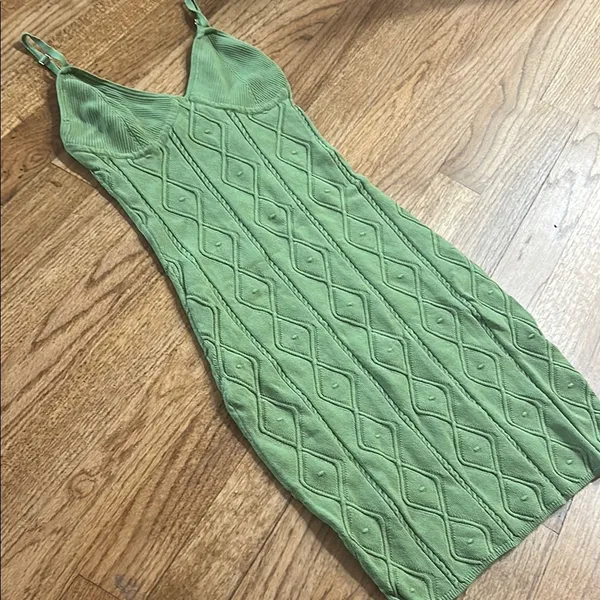 Hera Collection Green Knit Mini Dress with Diamond Pattern ☘️ - Image 2