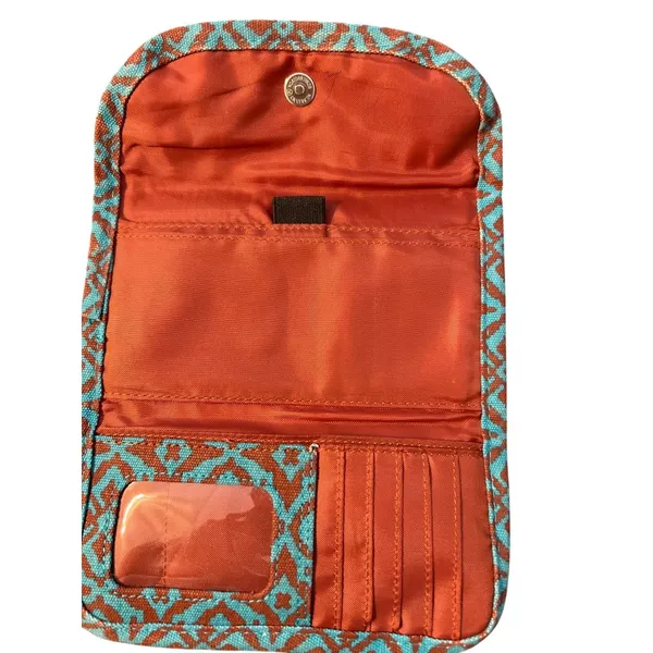 Kavu Trendy Geometric Print Wallet Blue Brown Trifold Zip Pocket ID Holder READ - Image 6