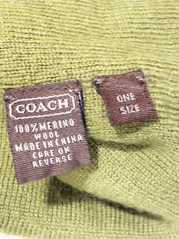 Coach Green and Cream Wool Beanie Hat Unisex - Image 3