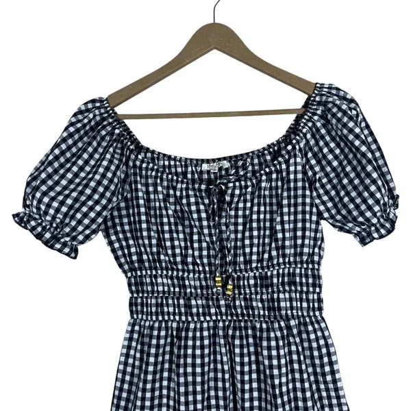 Speed Limit Gingham Checked Tiered Mini Dress Black Cottagecore Smocked Size S - Image 2