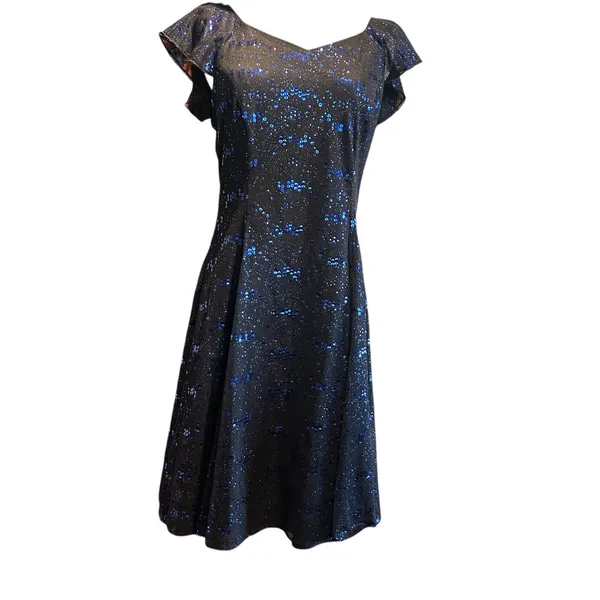 Black Dress Blue Sequin Formal USA Southeastern Performance Apparel SZ 10 LBD - Image 2