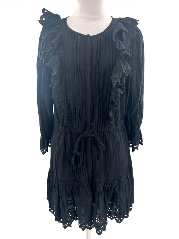 La Vie Rebecca‎ Taylor ruffle eyelet dress black sz M - Image 2