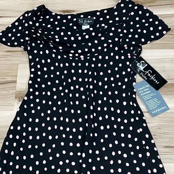NEW Vintage S.L. Fashions Polka Dot Ruffle Dress Women’s 8 Petite - Image 4