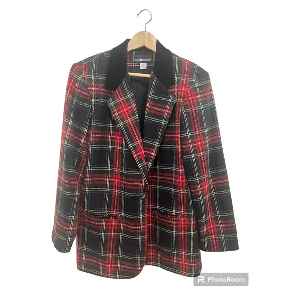 Vintage Sag Harbor Tartan Plaid Blazer 90s Heritage Prep Size 12 - Image 2