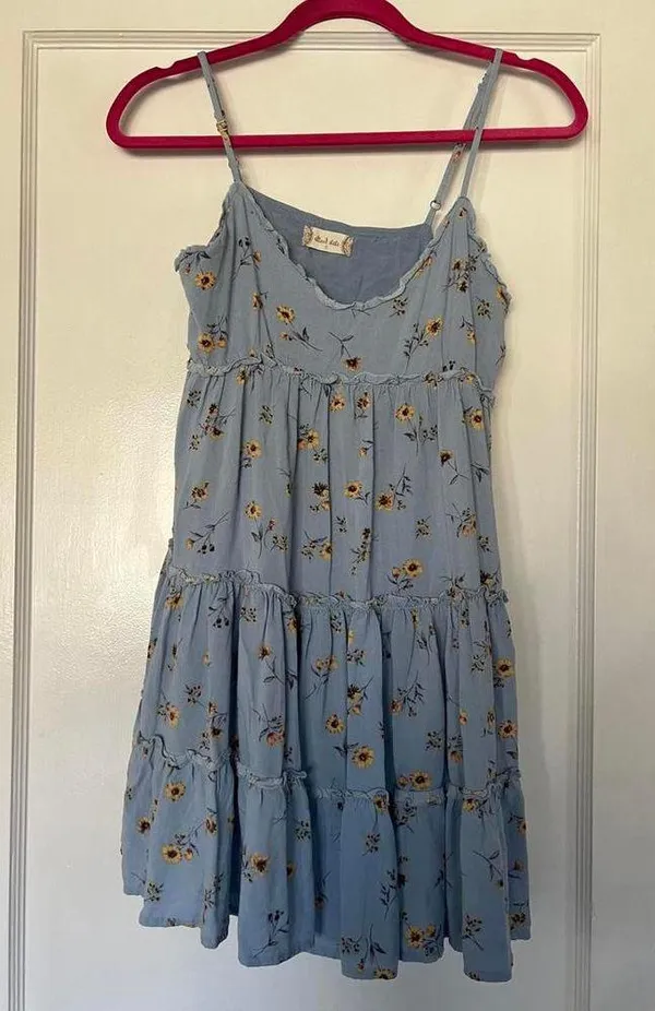 Altar’d State Chic Floral Tiered Dress - Light Blue Size Small - Image 3