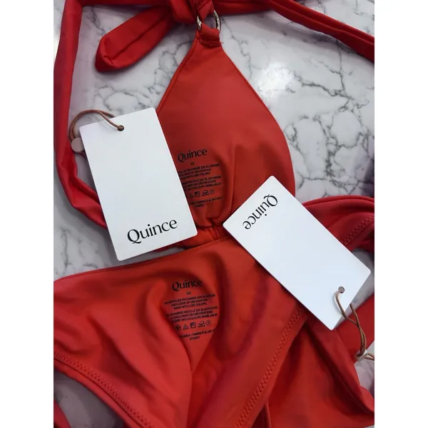 NWT Quince Sunset Orange Italian Full Coverage Ring Bikini Top & High Leg Bottom - Image 3