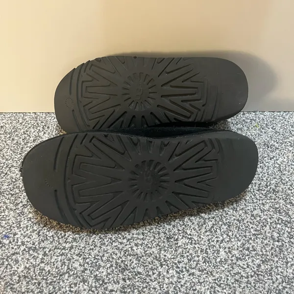 UGG Black Suede Slippers with White Stitching - Image 3