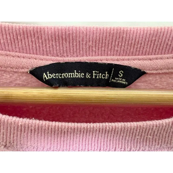 Abercrombie & Fitch Pink Fleece Logo Patch Cropped Crewneck Sweatshirt Size S - Image 4