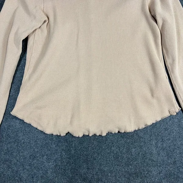 We The Free Free People Tan Waffle Knit Thermal‎ Long Sleeve Lettuce Hem Top M - Image 8