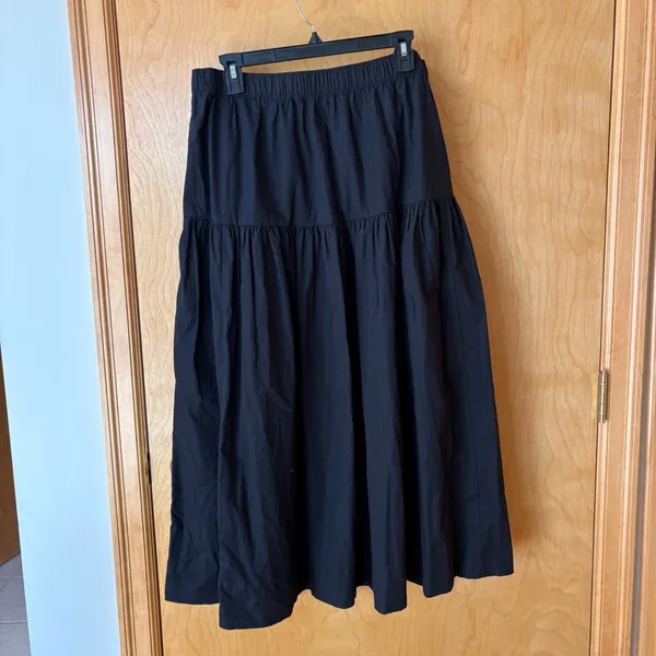 Abercrombie & Fitch Maxi Skirt Womens Large Black Tiered Cotton Blend Pockets - Image 2