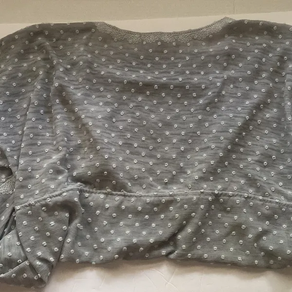 POL sheer swiss dot gray pom tunic cover up top, size large - Image 6