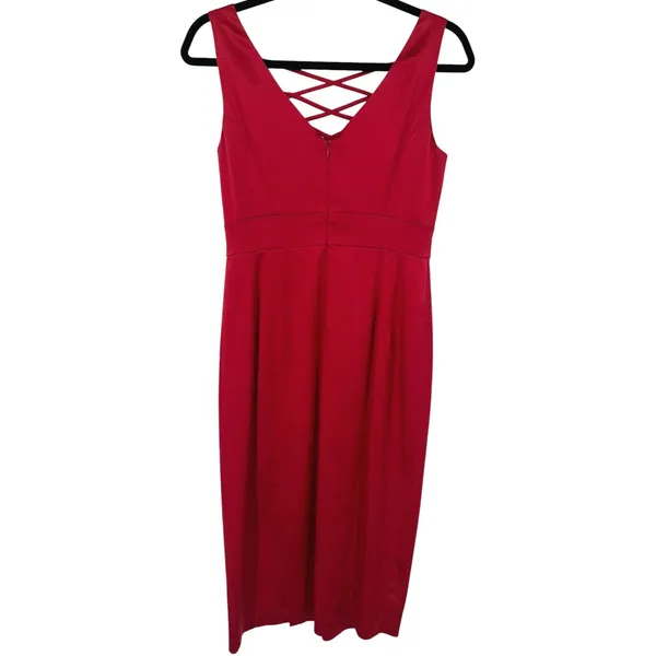 NWT Nanette Lepore Women's Scarlet Red Lace Up V-Neck Satin Sheath Dress Size 4 - Image 2