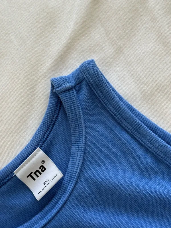 Aritzia TNA Ribbed Blue Crewneck Crop - Image 6