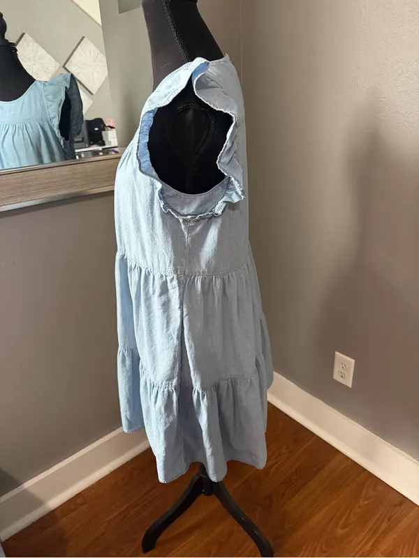 J.Crew Costal Cowgirl Chambray Ruffle-Sleeve Tiered Mini Dress 2 - Image 3