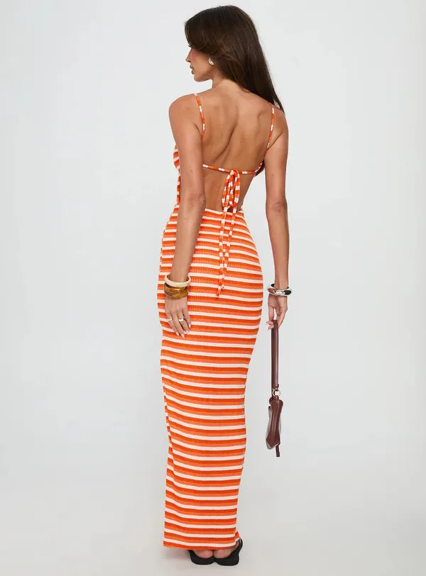 Princess Polly Elestria Maxi Dress Orange Stripe - Image 4