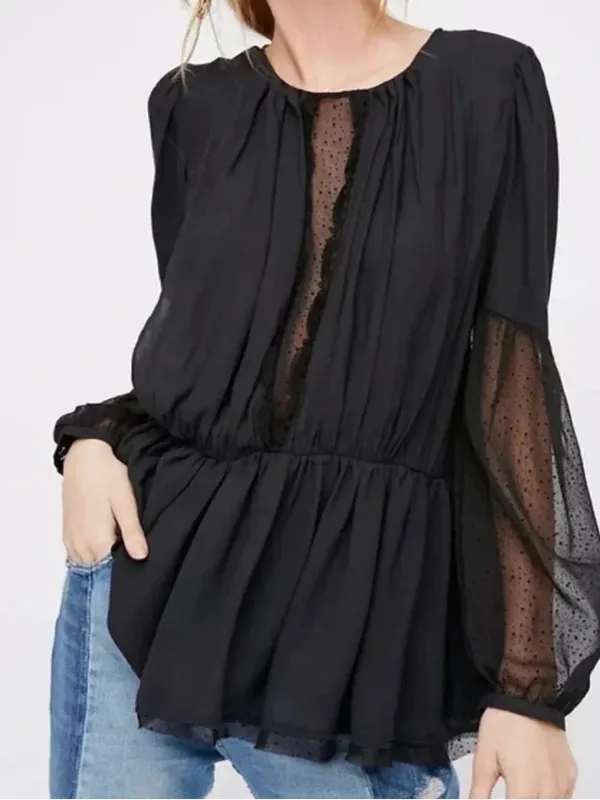 Free People Soul Serene Top Black Size XS Sheer Contrast Whimsigoth Boho Witchy - Image 2