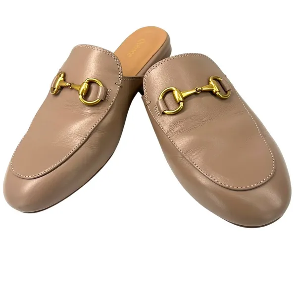 QUINCE | 5 | Italian Leather Horsebit Loafer Mule Nude Tan Luxury Buckle Flats - Image 2