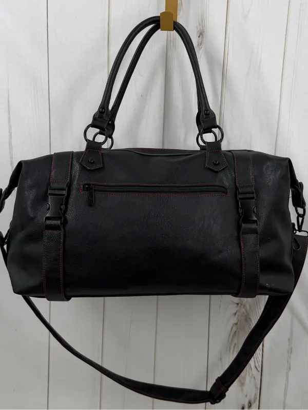 Killstar Black Duffel Bag with Red Stitching and Pentagram Pulls - Image 4