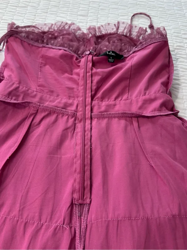 Lulu's Sweetheart Style Mauve Polka Dot Bustier Tiered Midi Dress Size S - Image 16