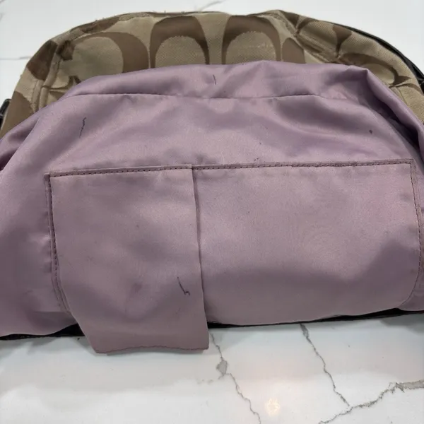 Coach Purse Zoe Signature Khaki Brown Canvas Hobo Shoulder Bag Y2K Leather Trim - Image 8