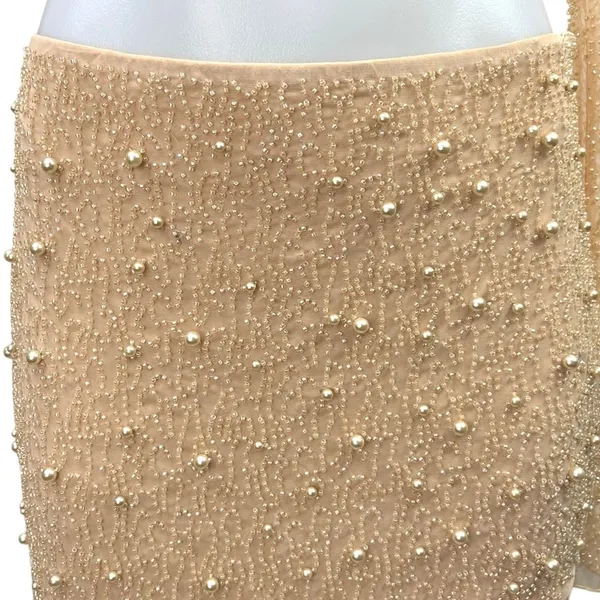 Oh Polly LA DÉSIRADE Cream Pearl Beaded Embellished Crop Top & Midi Skirt Set 2 - Image 10