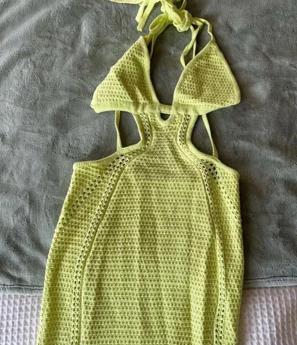 Crochet Cut-Out Dress in Neon Yellow Lucy in the Sky Small - Image 5
