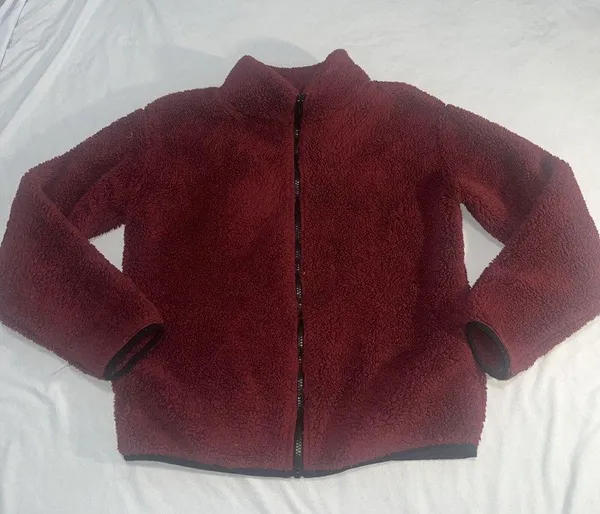 Victorias Secret PINK Teddy Full Zip relaxed jacket cozy fleece sherpa Maroon S - Image 2
