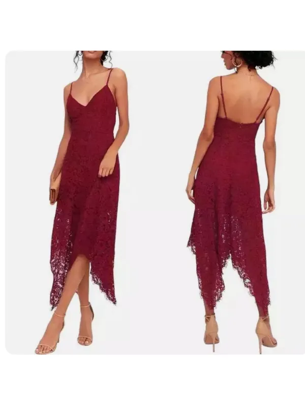 Lulu's One Wish Burgundy Lace Midi Dress‎ Medium - Image 2