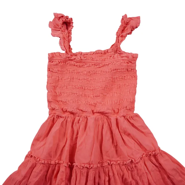 Aerie Medium Coral Pink Smocked Tiered Mini Dress Ruffle Straps Cotton‎ Blend - Image 2