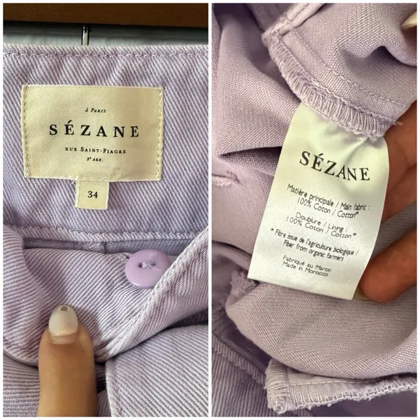 Sézane Paperbag Waist Belted Organic Cotton Tapered Pants Lilac FR34 US2 NWT - Image 5