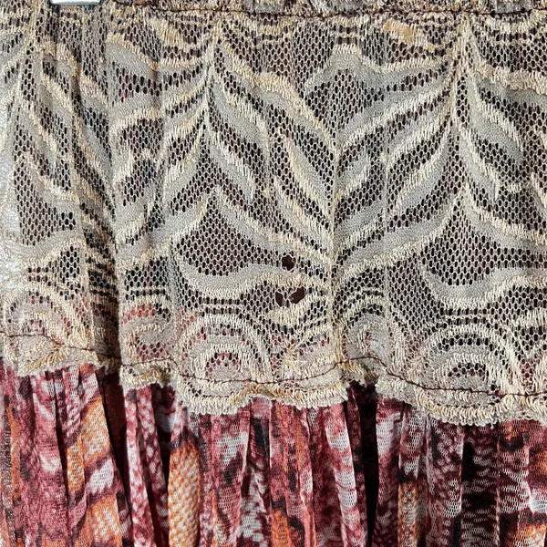 Brown Fairy Maxi Skirt Sz XS Snake Print Festival Boho‎ Romantic Lace Floral - Image 3