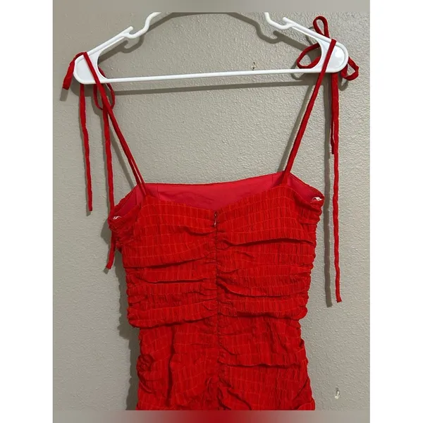 Lovers + Friends Amy Cherry Red Textured Ruched Mini Dress Women’s Size XS - Image 8