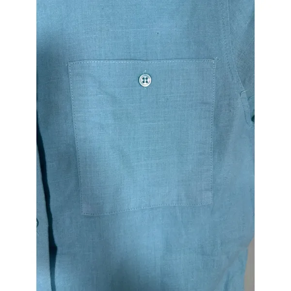Vintage Orvis Short Sleeve Linen Cotton Blend Button Front Shirt Teal Blue Sz 6‎ - Image 6