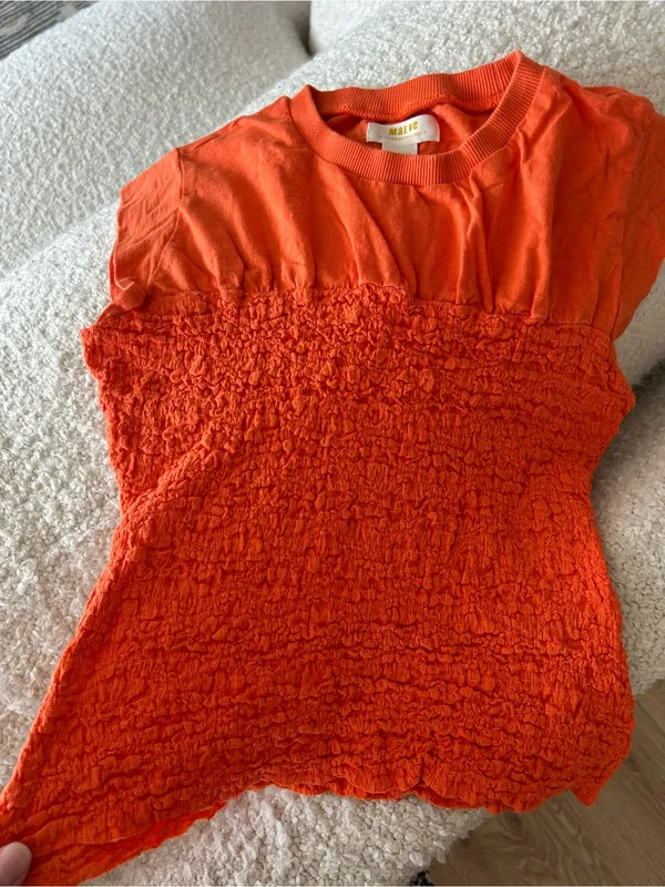 Anthropologie Maeve Ruched Crinkle Cotton Orange Top XS - Image 4