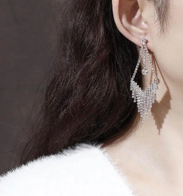 Women's Cubic Zirconia Diamond Long Tassel Dangle Drop Earrings - Image 4