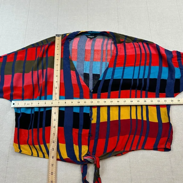 Express | Tie-Front Button Down Blouse Colorful | Women's Medium - Image 3