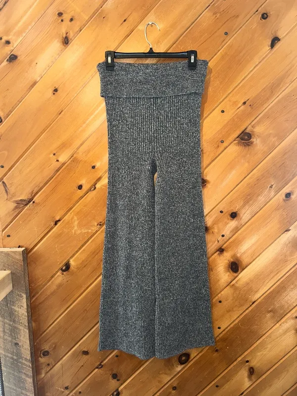 Aerie ribbed Late Night fold over flared knit pants in marled gray - Image 6