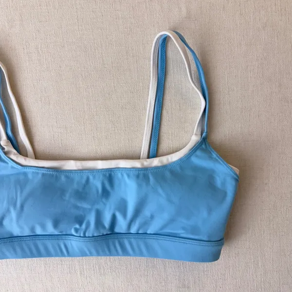 Wilo The Label Layered Activewear Sports Bra Crop Top Women Large Blue White - Image 6